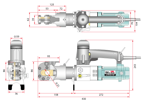 size diagram of electric wire rope cutter